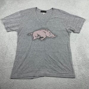 Arkansas Razorbacks V-Neck T-Shirt Womens Large Gray Short Sleeve Houndstooth